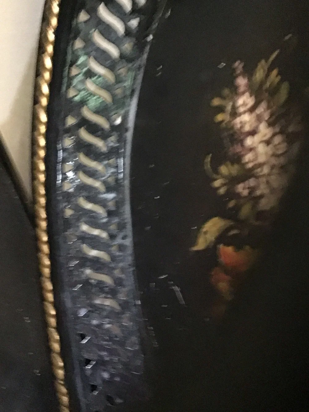 Vintage Floral Oval Wall Tray -Victorian Trading C Black with Multicolor Bouquet